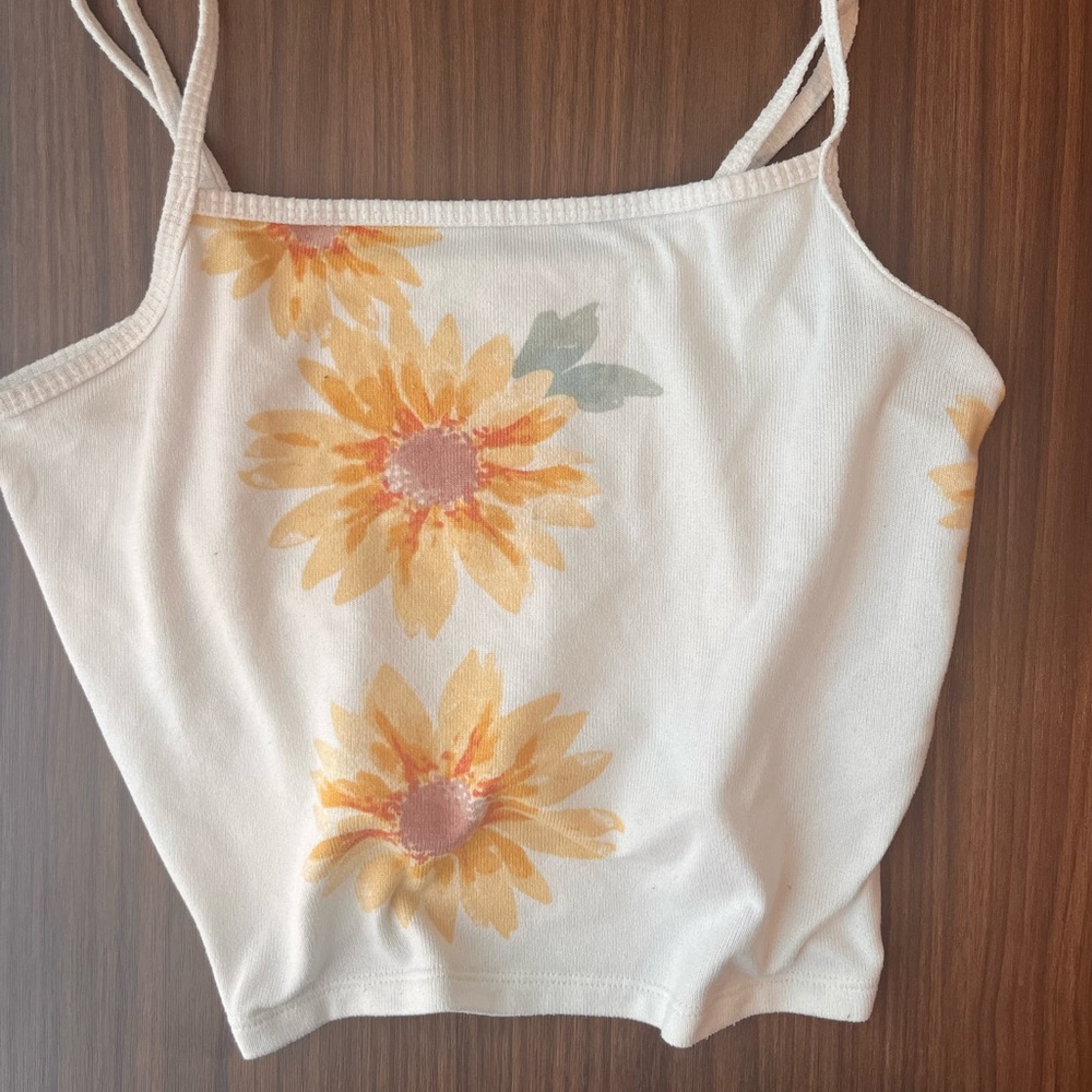 Gilly Hicks Shirt Womens XS White Watercolor Sunflower Floral Tank